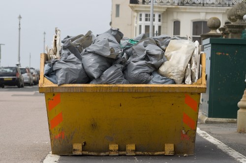 Construction site in Docklands with debris for waste clearance
